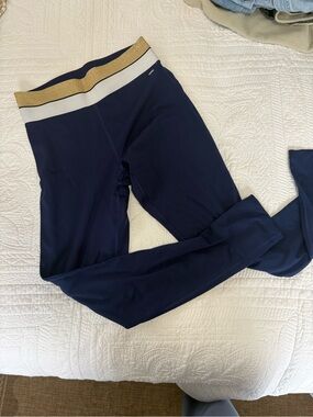 Pink Active Navy Leggings with Gold and White Waistband